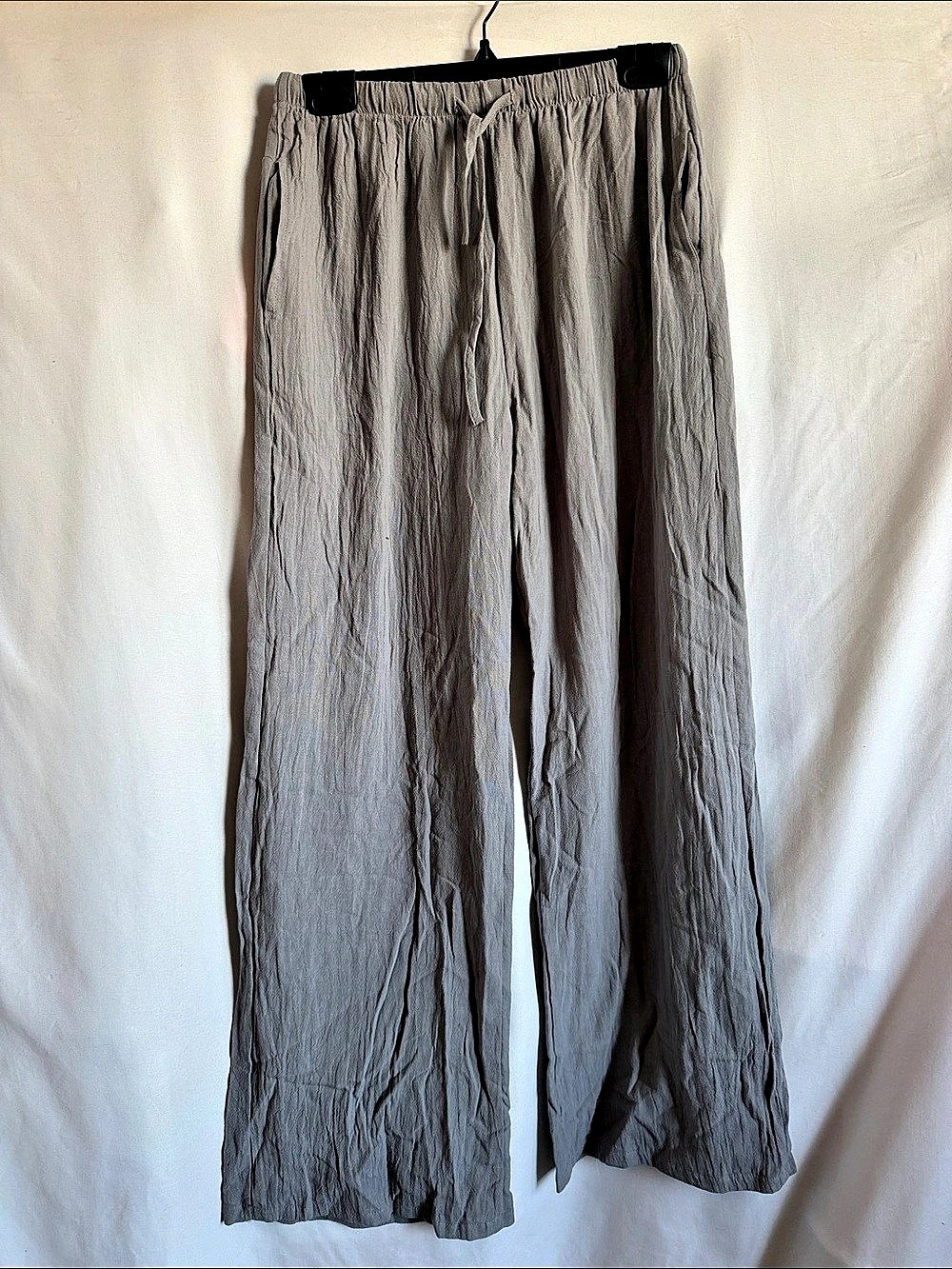Wide Leg Cotton Linen Pants in Gray Size Small